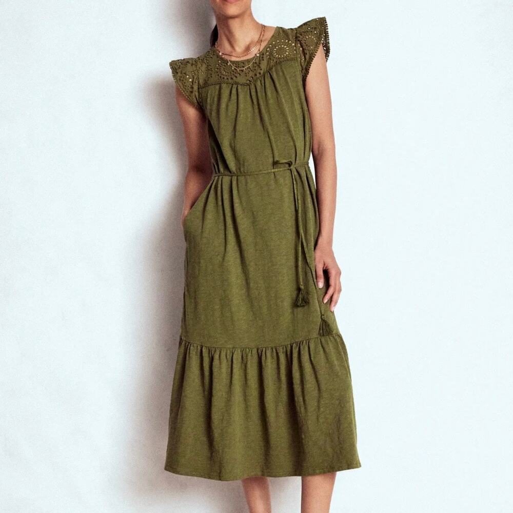 NWT Boden Juliet Broderie 100% Cotton Lace Midi Dress in "Woodland Green" Sz 2P